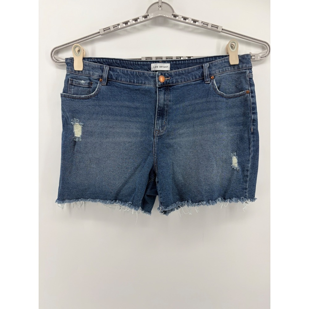 Lane Bryant Size 20 Blue Denim Shorts Distressed Magic Waistband Boyfriend Midi
